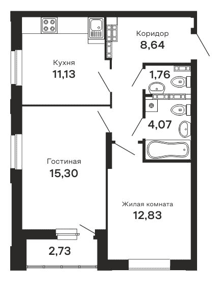Планировка — Горки, 2-комн., 54 м²