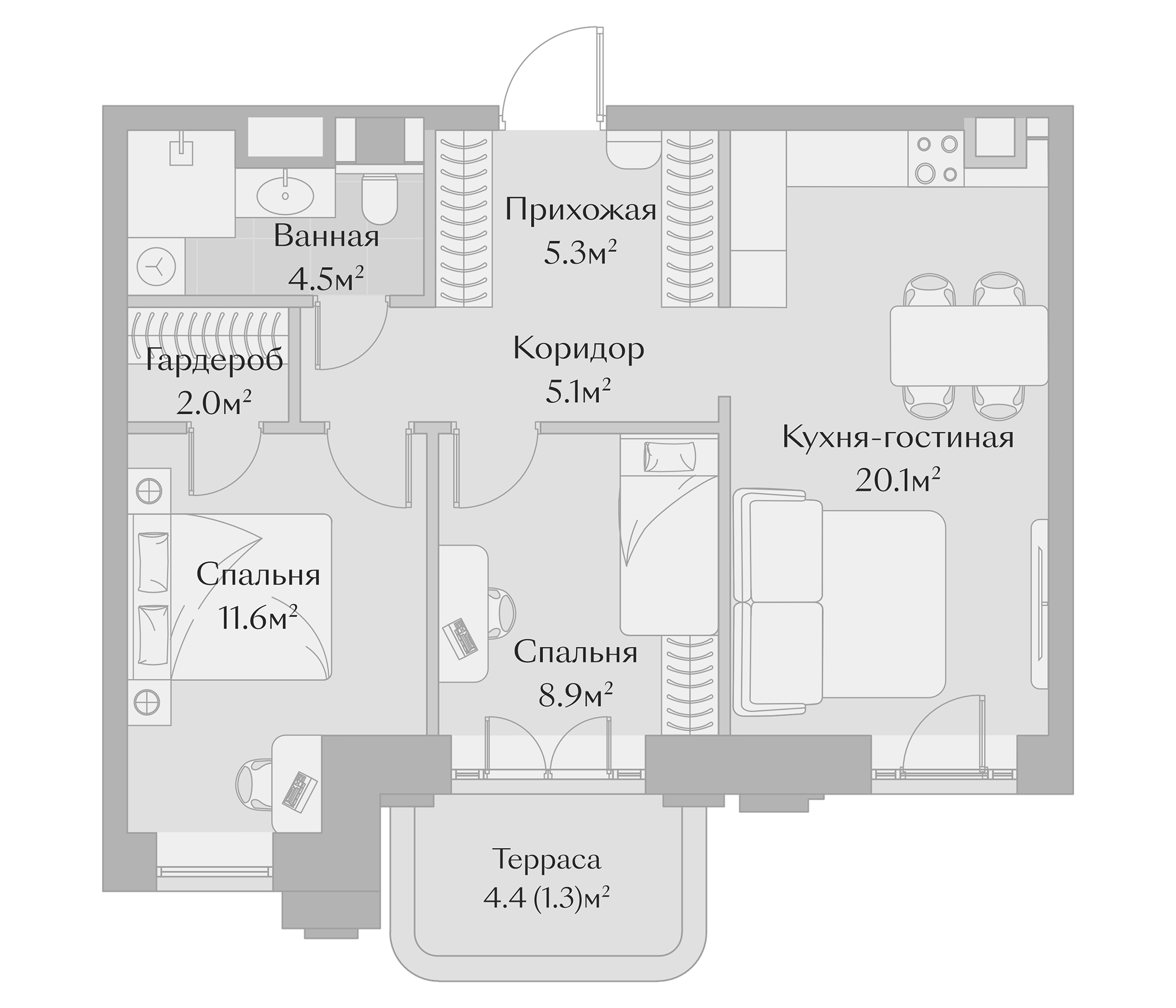 Планировка — Заря, 3-комн., 57 м²