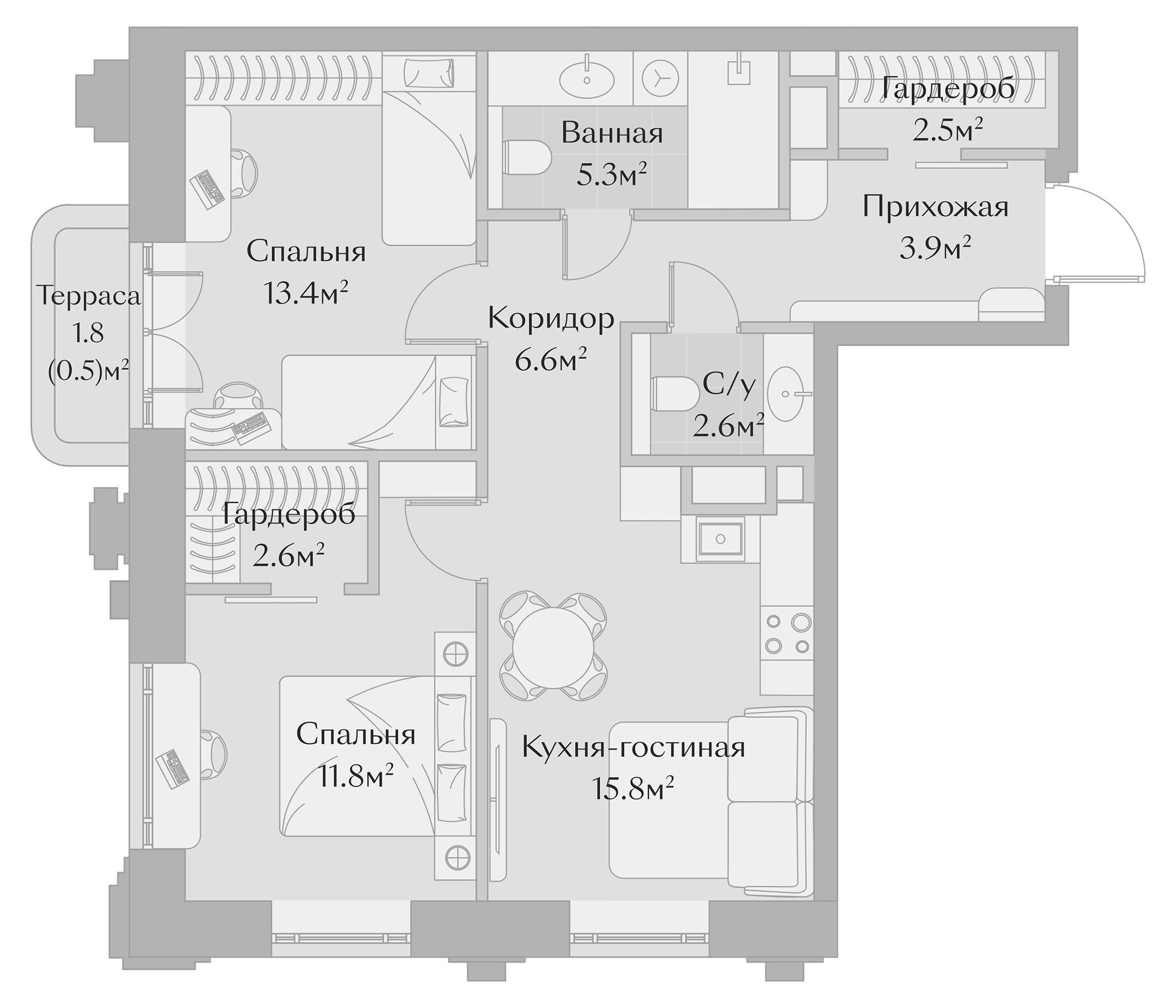 Планировка — Заря, 3-комн., 64 м²