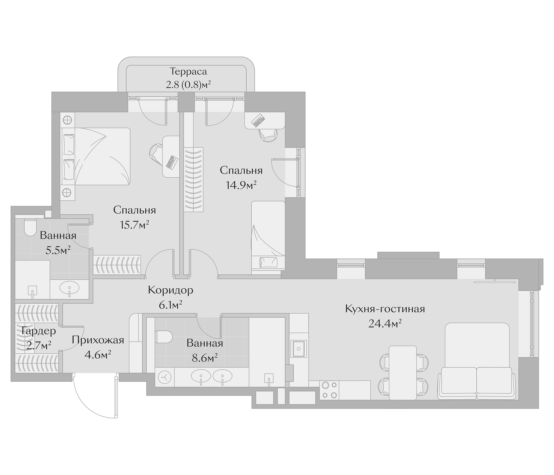 Планировка — Заря, 3-комн., 82 м²