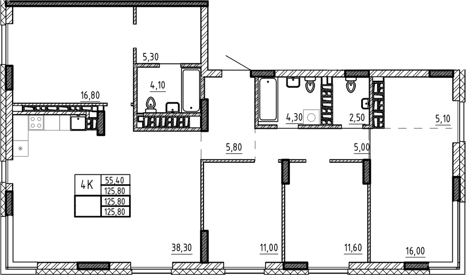 Планировка — Riverside, 5-комн., 126 м²