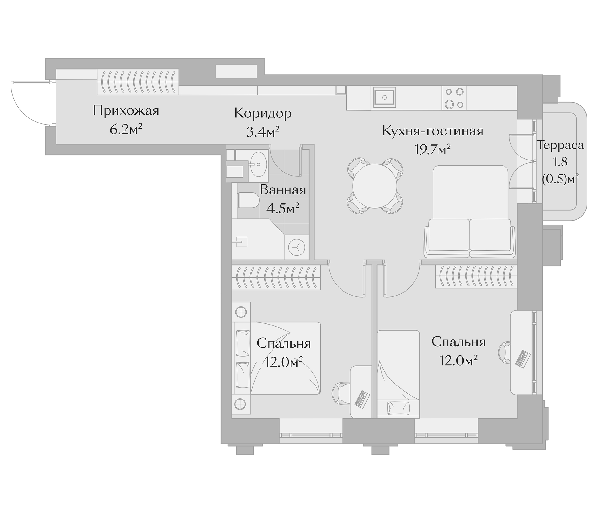 Планировка — Заря, 3-комн., 58 м²