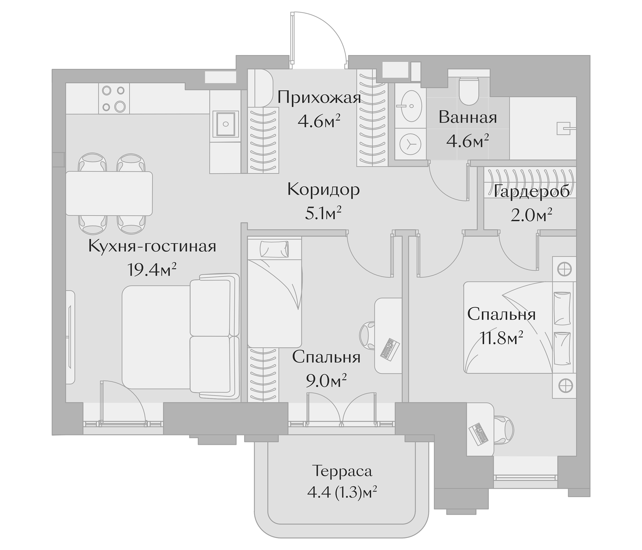 Планировка — Заря, 3-комн., 57 м²