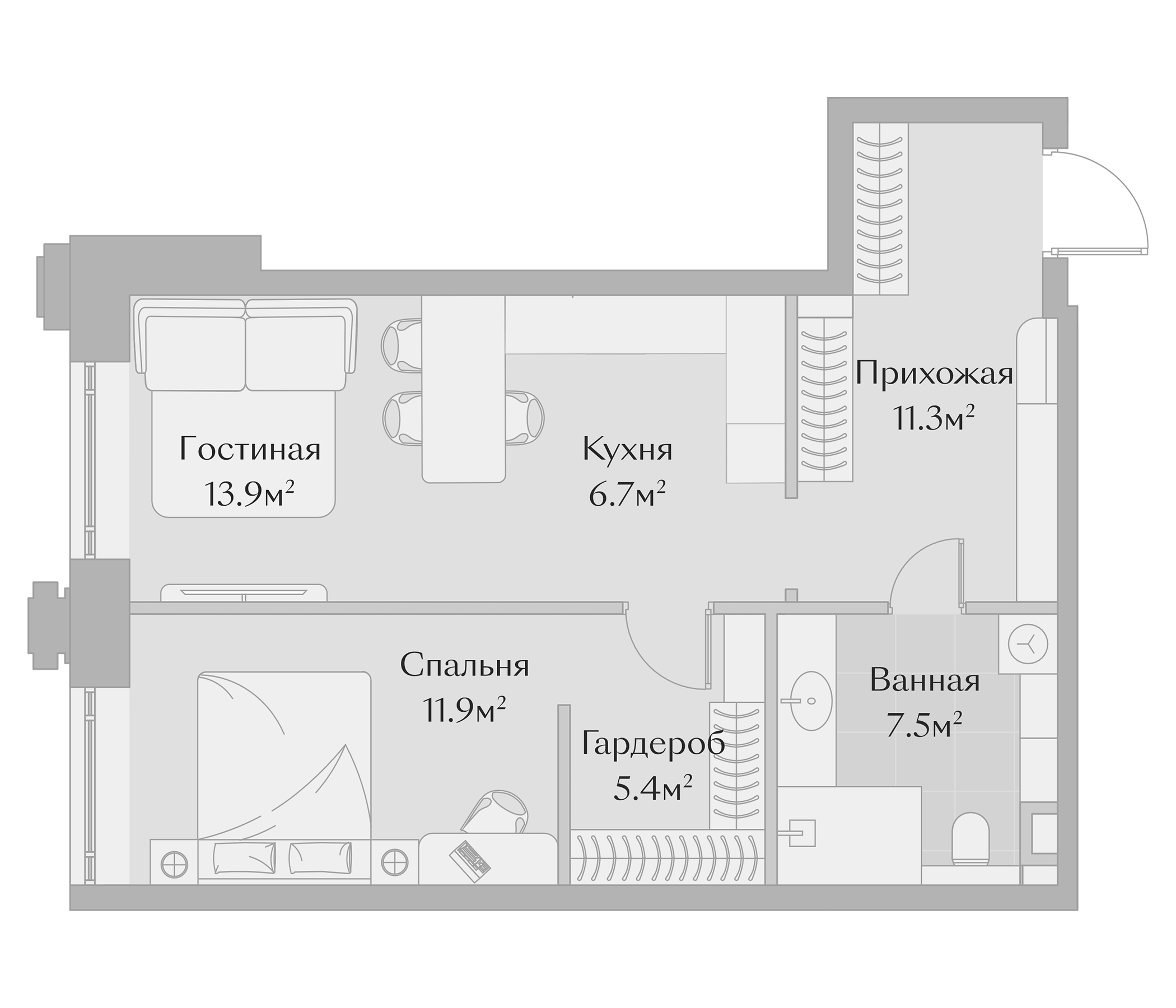 Планировка — Заря, 2-комн., 57 м²
