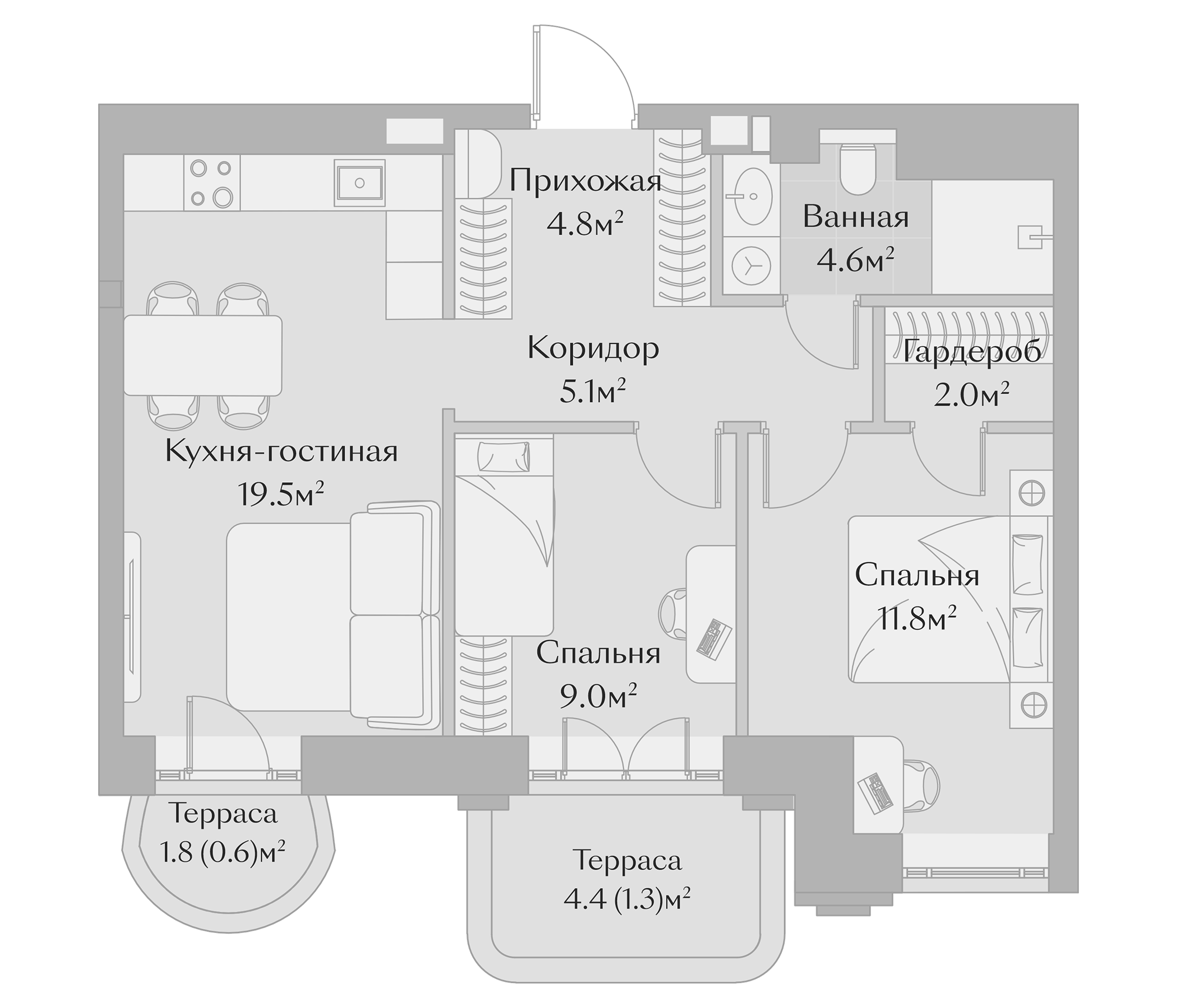 Планировка — Заря, 3-комн., 57 м²