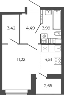 Планировка — Квартал 12, Студия, 28 м²