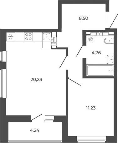 Планировка — Квартал 12, 2-комн., 45 м²