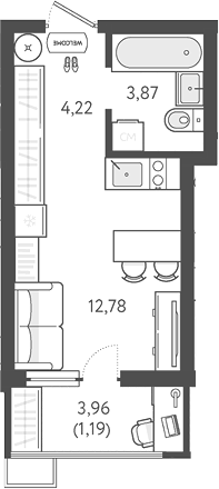 Планировка — Теплые края, Студия, 21 м²