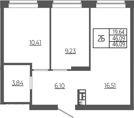 Планировка — РАЗУМ в Академическом, 2-комн., 46 м²