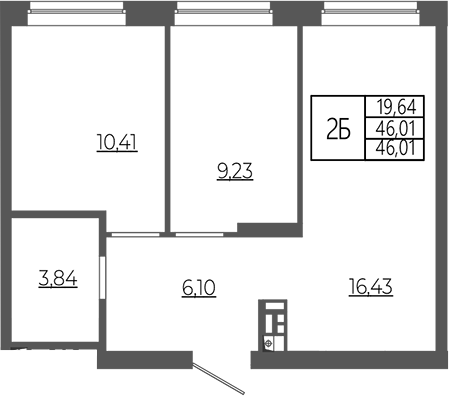Планировка — РАЗУМ в Академическом, 2-комн., 46 м²