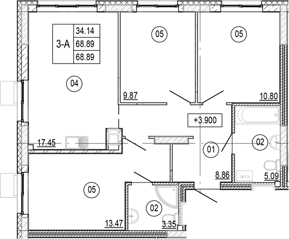 Планировка — Progress Академический, 4-комн., 69 м²
