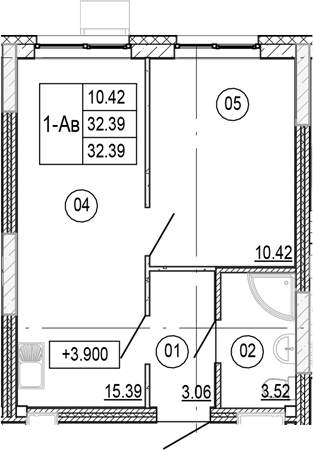 Планировка — Progress Академический, 2-комн., 32 м²