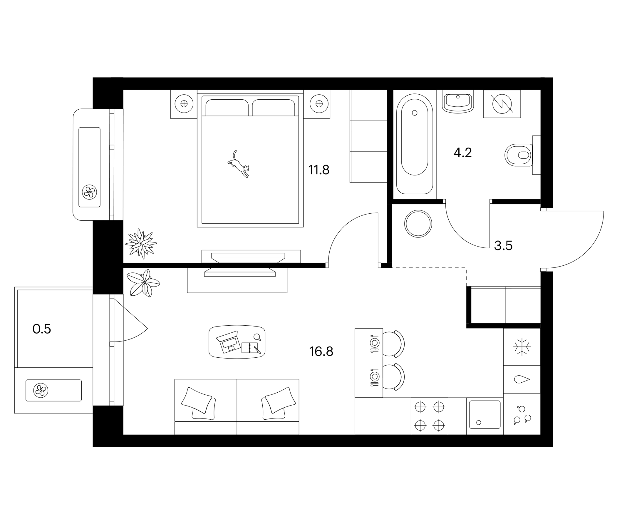 Планировка — Сиберово, 2-комн., 36 м²