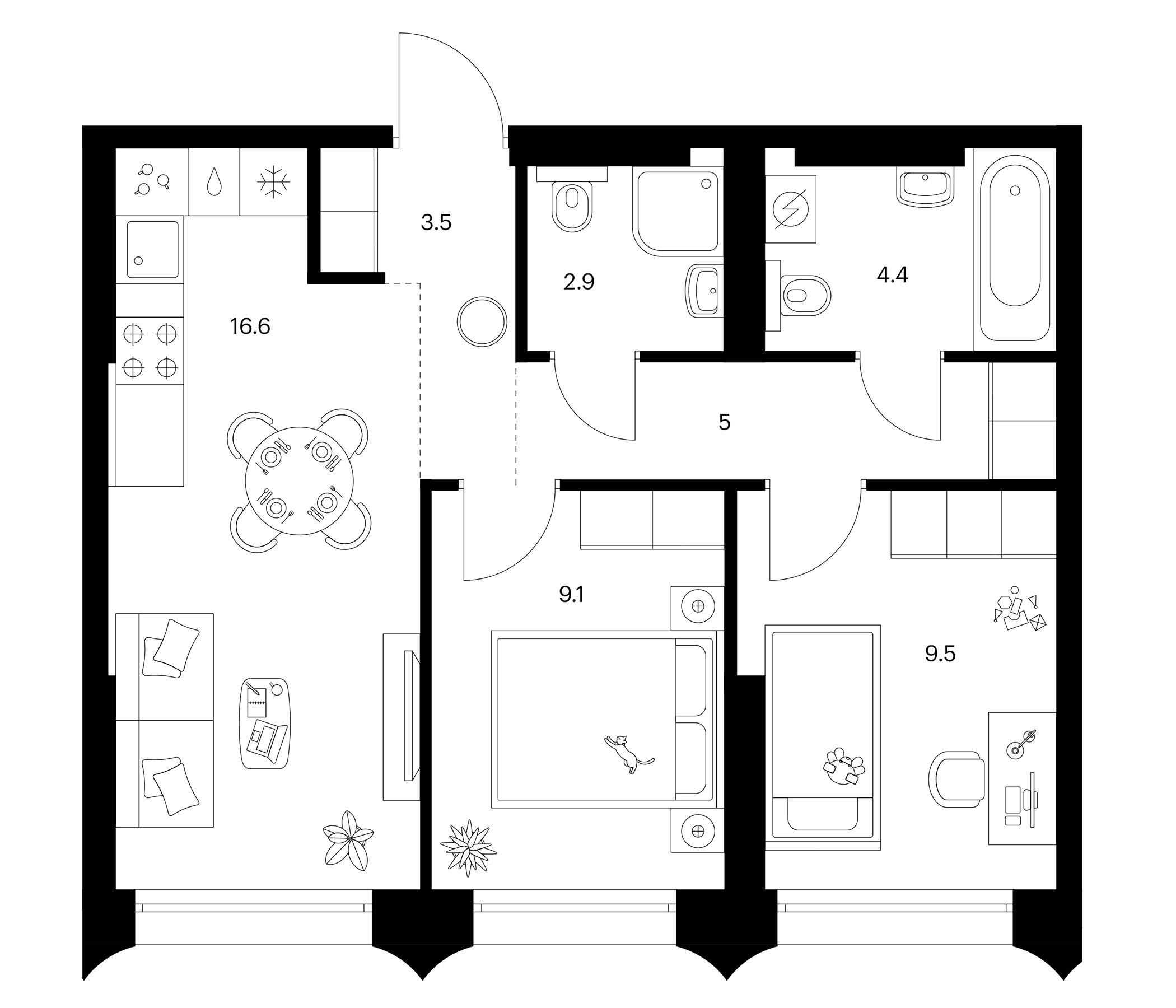 Планировка — Сиберово, 3-комн., 51 м²