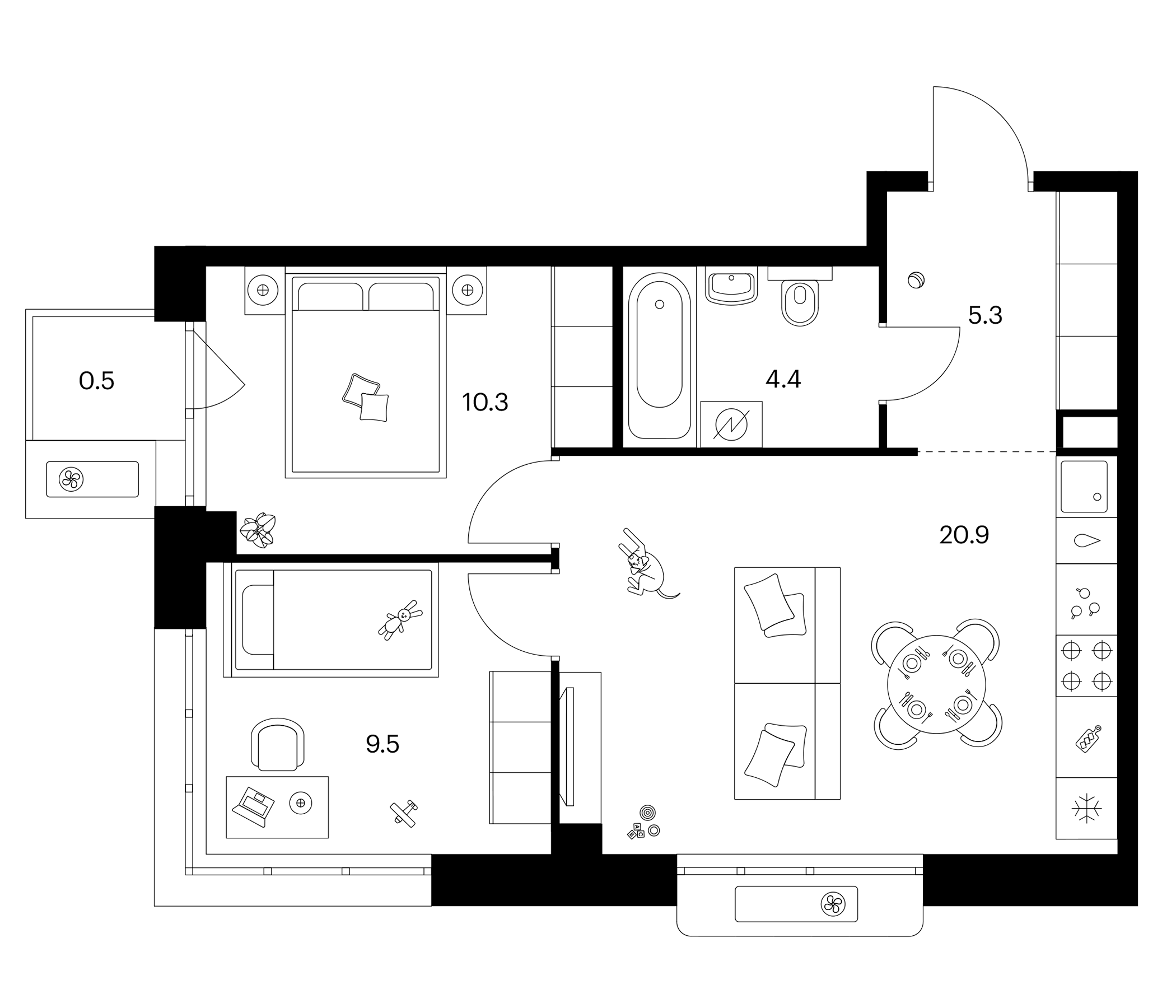 Планировка — Сиберово, 2-комн., 50 м²