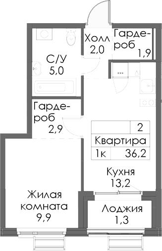 Планировка — Матюшино парк, 1-комн., 35 м²