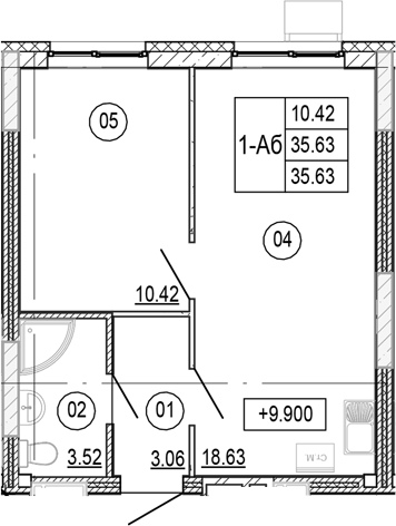 Планировка — Progress Академический, 2-комн., 36 м²