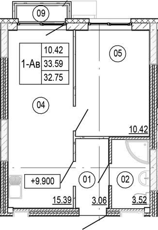 Планировка — Progress Академический, 2-комн., 33 м²