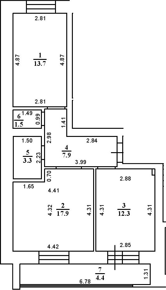 Планировка — ул. Казанская, 2-комн., 57 м²