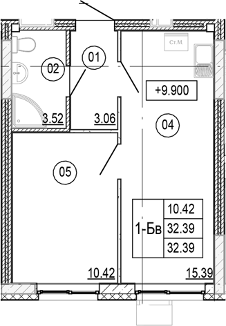Планировка — Progress Академический, 2-комн., 32 м²