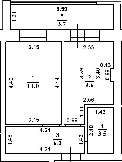 Планировка — ул. Казанская, 1-комн., 33 м²