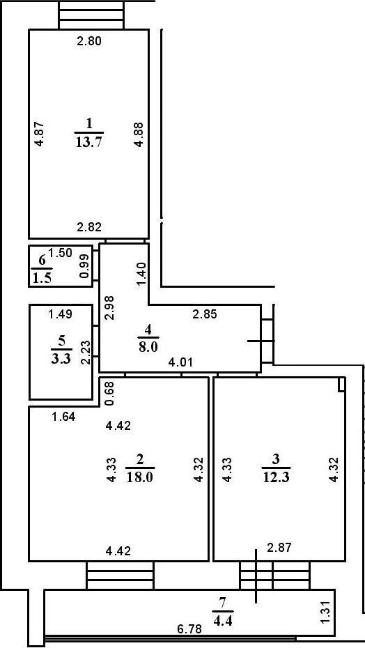 Планировка — ул. Казанская, 2-комн., 57 м²