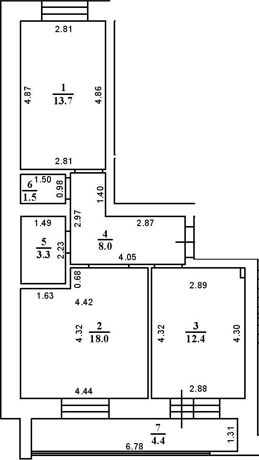 Планировка — ул. Казанская, 2-комн., 57 м²