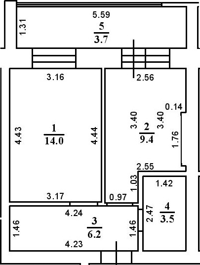 Планировка — ул. Казанская, 1-комн., 33 м²