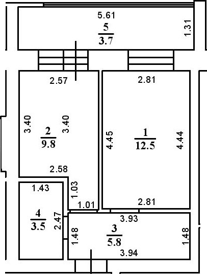 Планировка — ул. Казанская, 1-комн., 32 м²