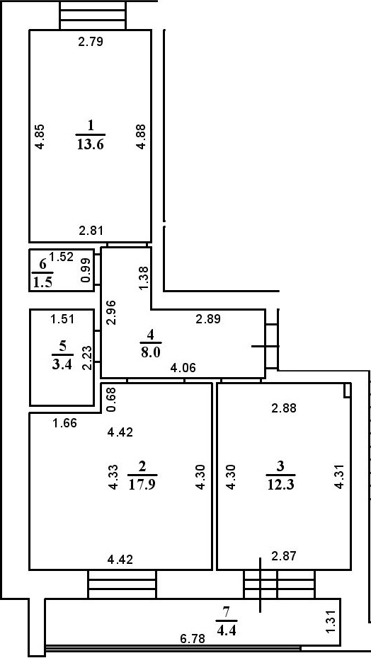 Планировка — ул. Казанская, 2-комн., 57 м²