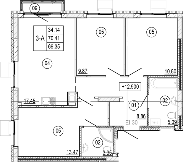 Планировка — Progress Академический, 4-комн., 69 м²