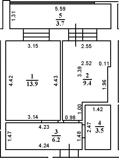 Планировка — ул. Казанская, 1-комн., 33 м²