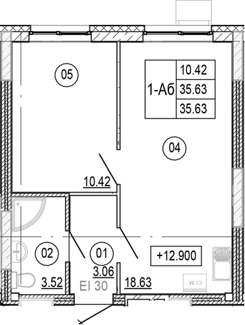 Планировка — Progress Академический, 2-комн., 36 м²