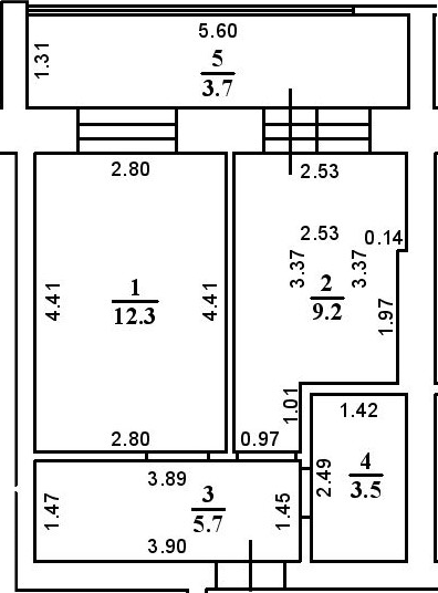 Планировка — ул. Казанская, 1-комн., 31 м²