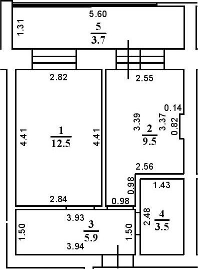 Планировка — ул. Казанская, 1-комн., 31 м²