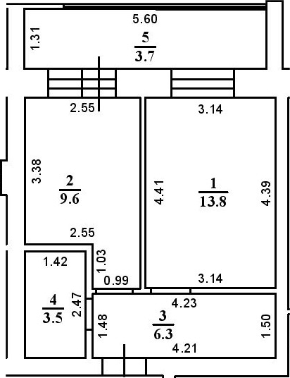 Планировка — ул. Казанская, 1-комн., 33 м²