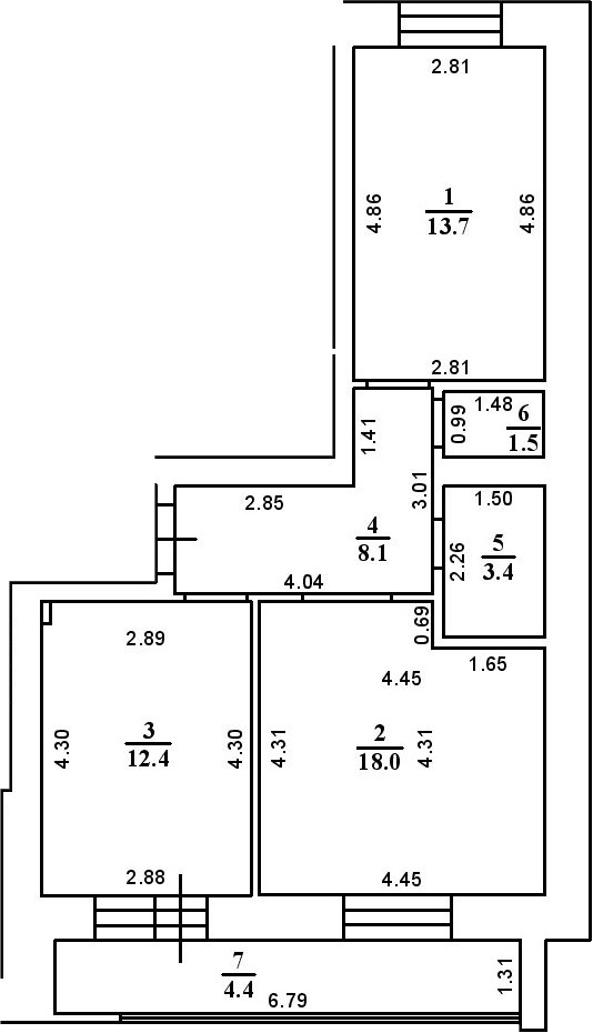 Планировка — ул. Казанская, 2-комн., 57 м²