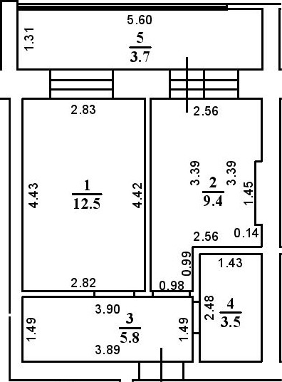 Планировка — ул. Казанская, 1-комн., 31 м²