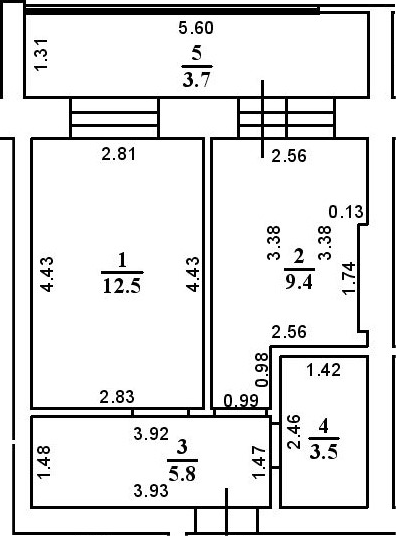 Планировка — ул. Казанская, 1-комн., 31 м²