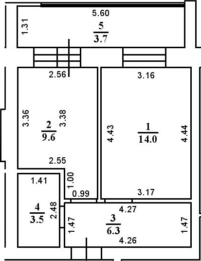 Планировка — ул. Казанская, 1-комн., 33 м²