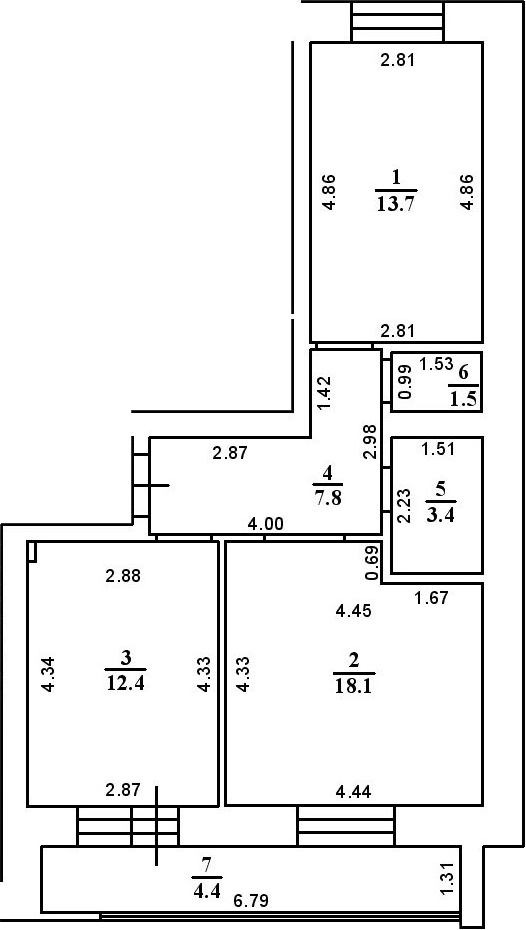 Планировка — ул. Казанская, 2-комн., 57 м²