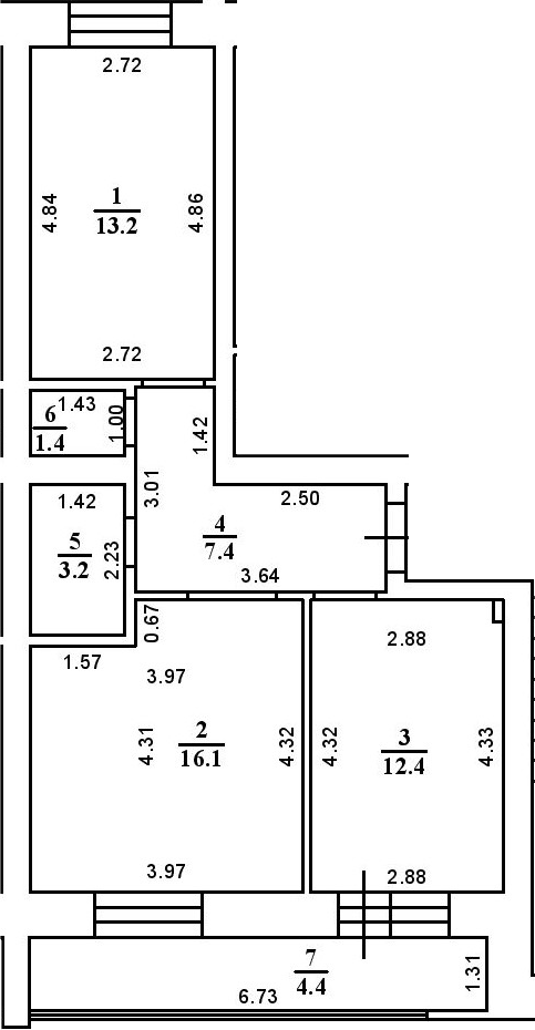 Планировка — ул. Казанская, 2-комн., 54 м²