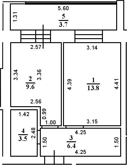 Планировка — ул. Казанская, 1-комн., 33 м²