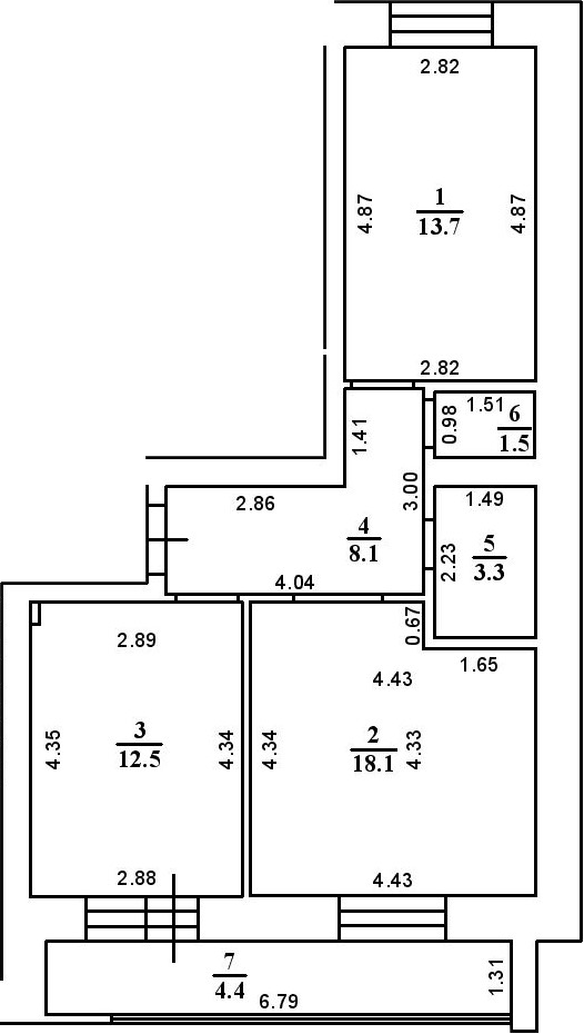 Планировка — ул. Казанская, 2-комн., 57 м²