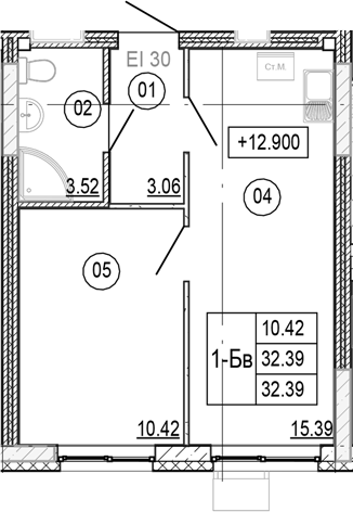 Планировка — Progress Академический, 2-комн., 32 м²