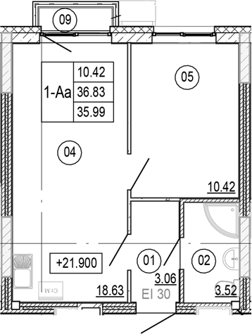 Планировка — Progress Академический, 2-комн., 36 м²