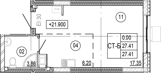 Планировка — Progress Академический, Студия, 27 м²