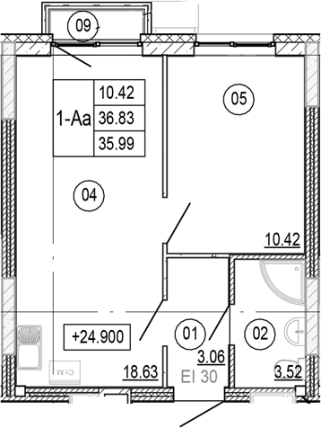 Планировка — Progress Академический, 2-комн., 36 м²