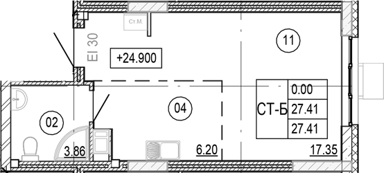 Планировка — Progress Академический, Студия, 27 м²