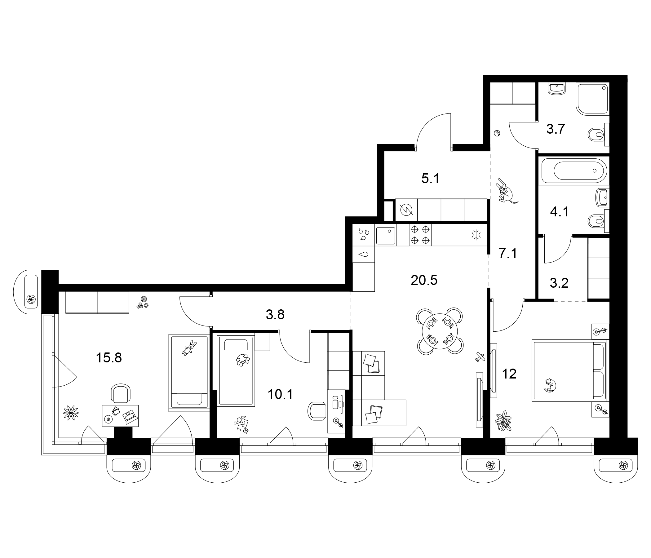 Планировка — Сиберово, 3-комн., 85 м²